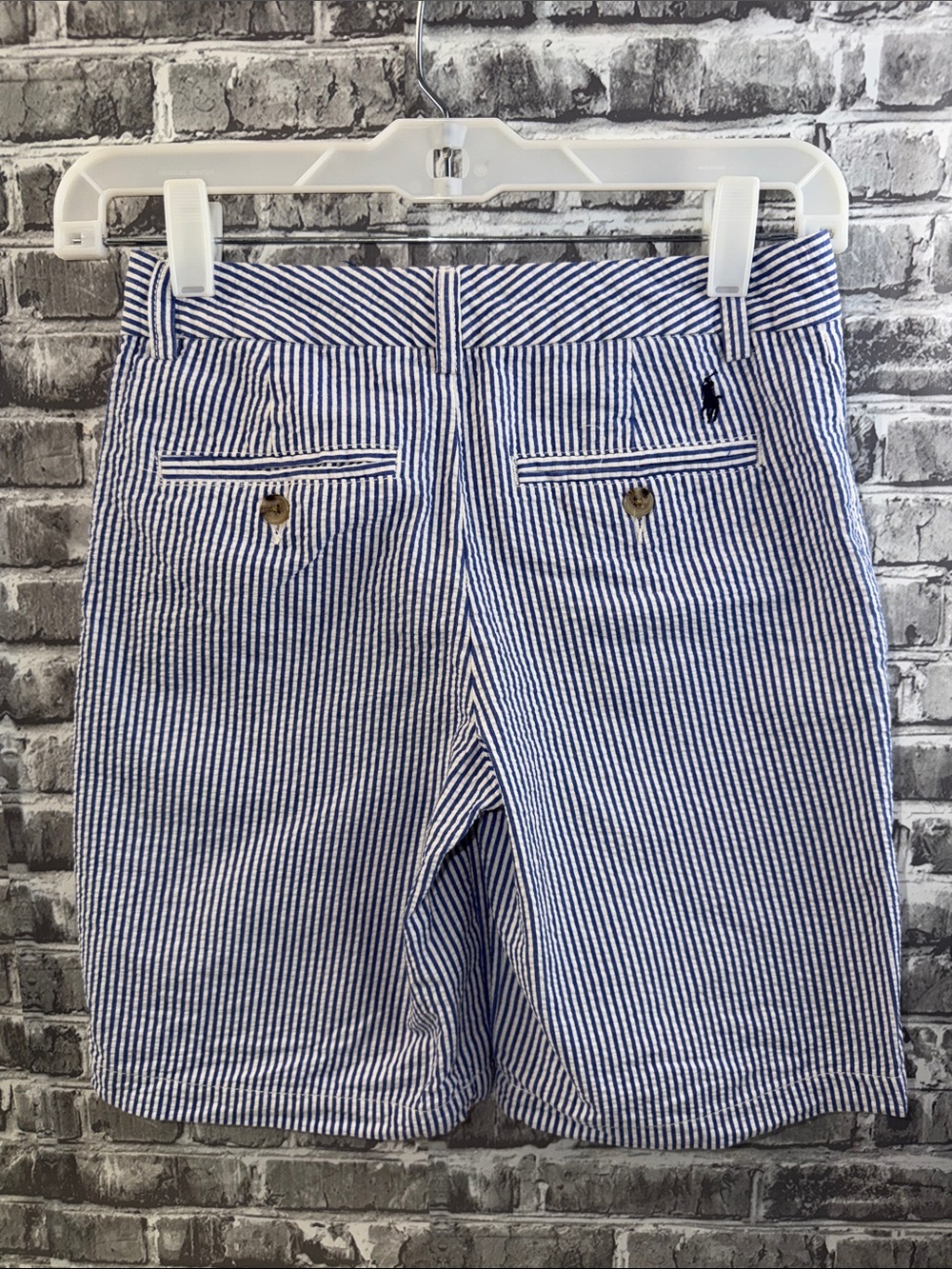 Polo by Ralph‎ Lauren Blue and White Seersucker Stripe Kids Shorts